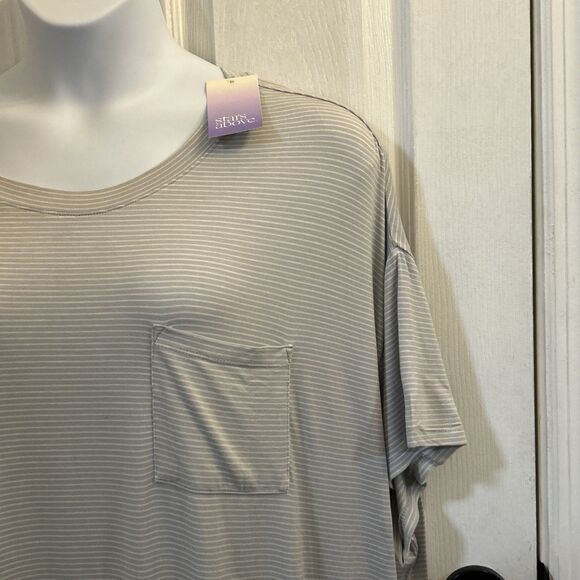 NWT Stars Above 3X Gray White Striped Sleep Shirt Dress Lounge Nightgown - Picture 9 of 16